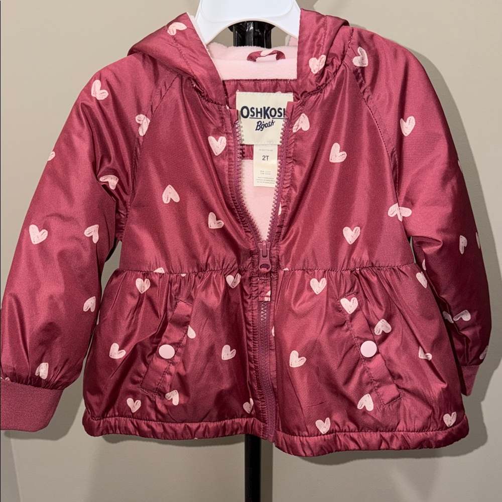 OshKosh B'gosh Maroon Raincoat with Pink Heart Print